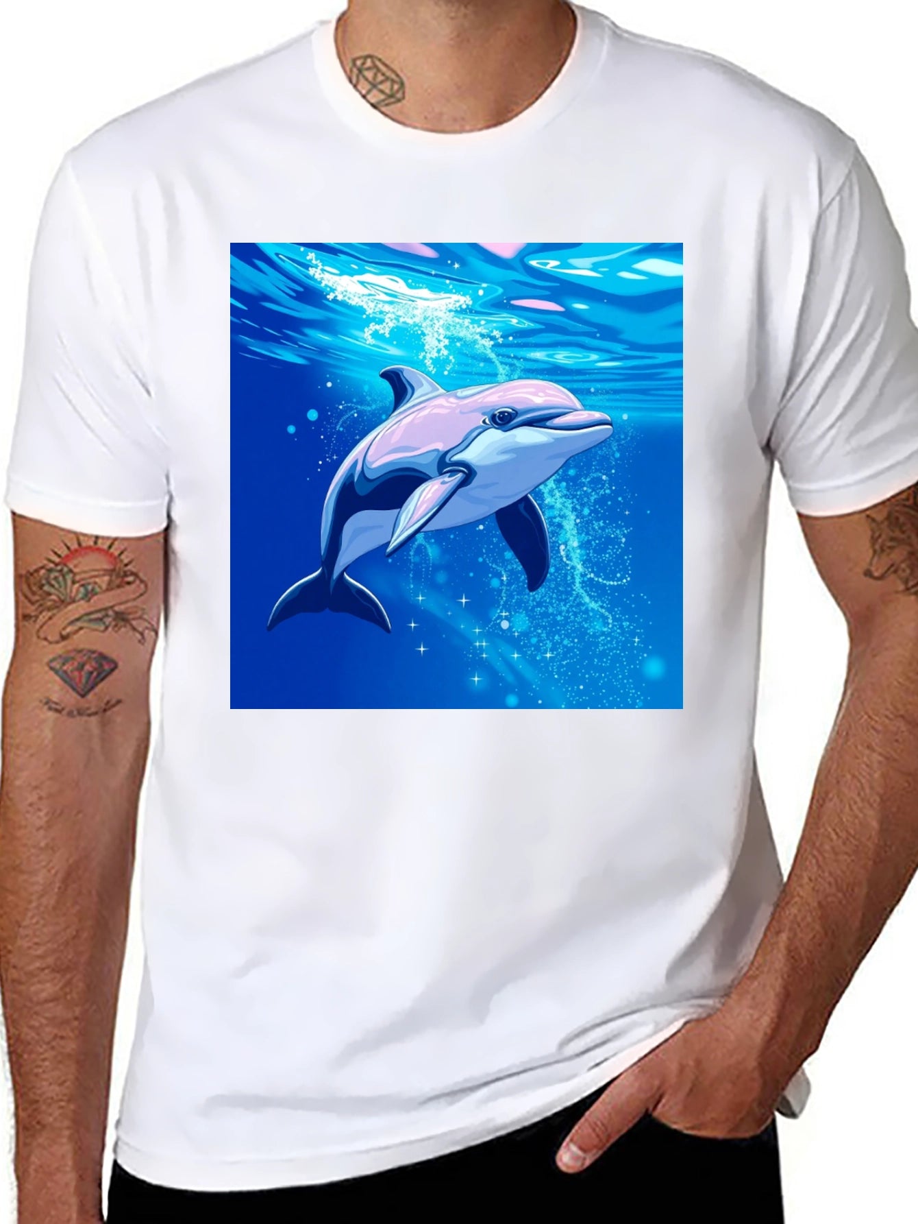 Dolphin Graphic Tee - Black Cotton Blend Casual Wear