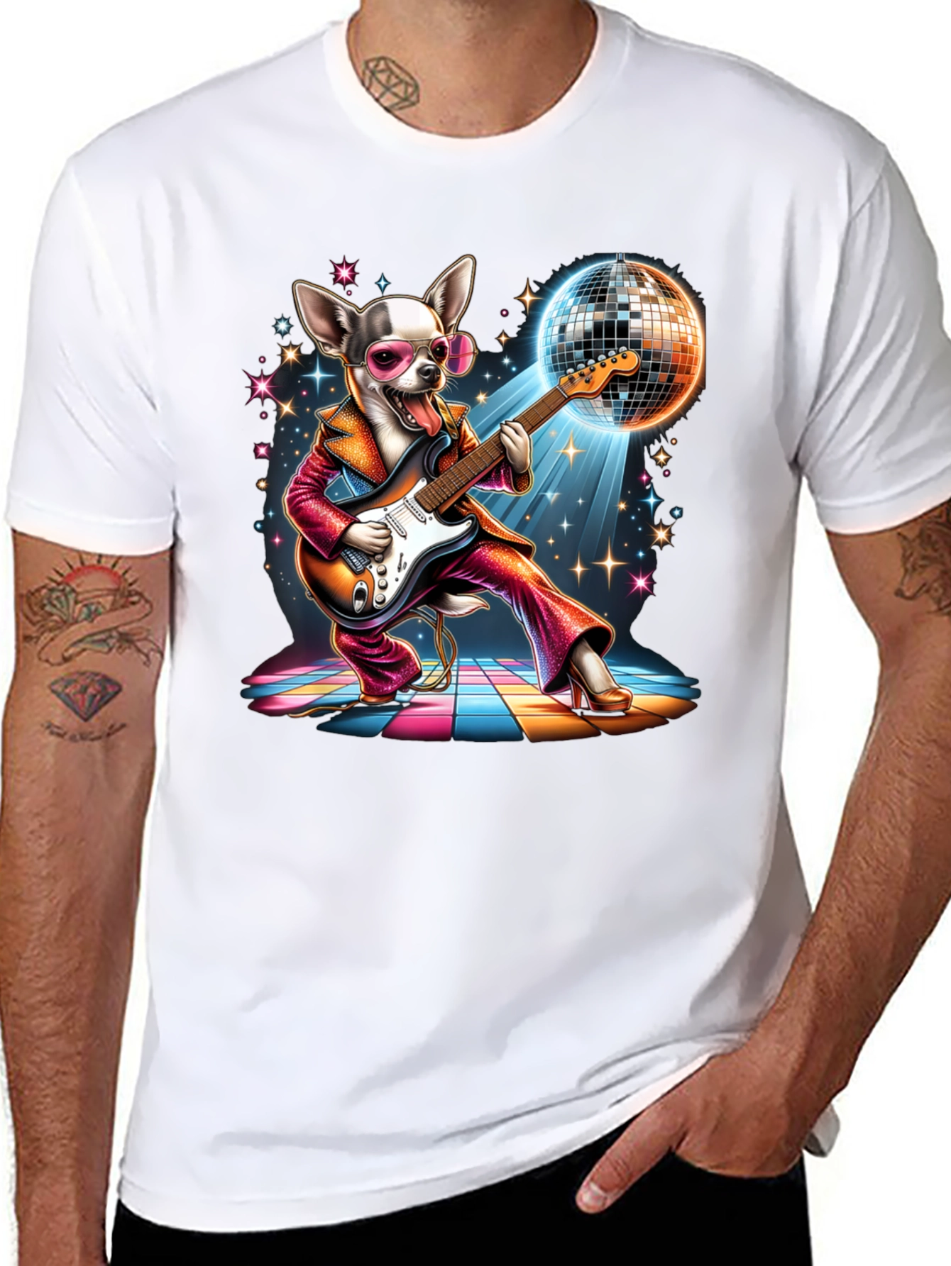 Disco Dog T-Shirt - Groovy Guitarist Tee