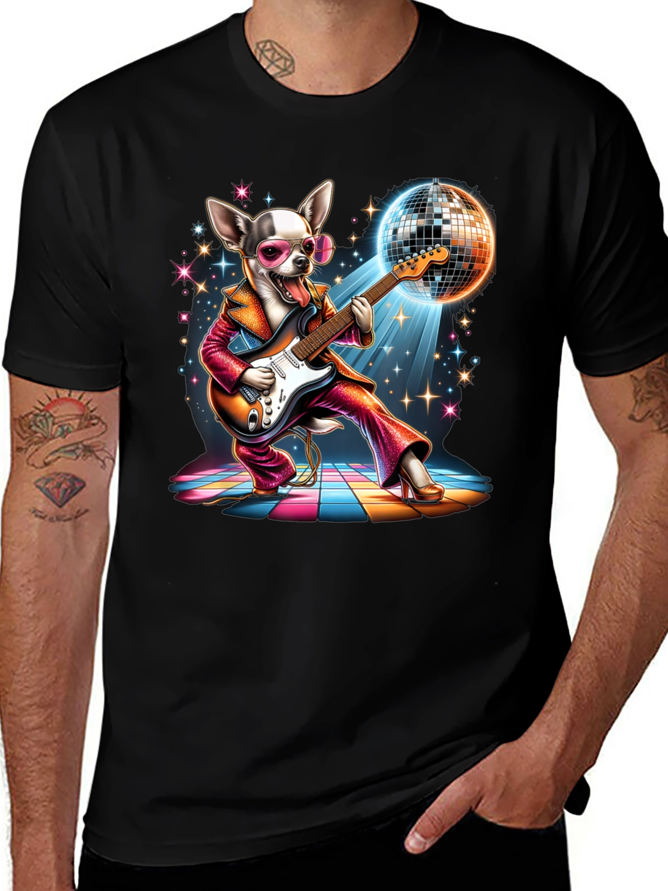 Disco Dog T-Shirt - Groovy Guitarist Tee