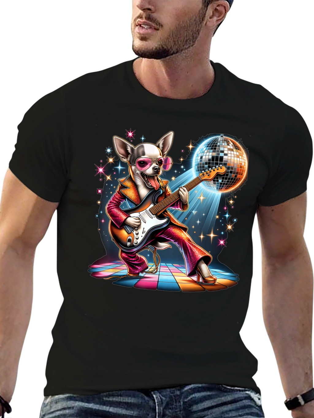 Disco Dog T-Shirt - Groovy Guitarist Tee