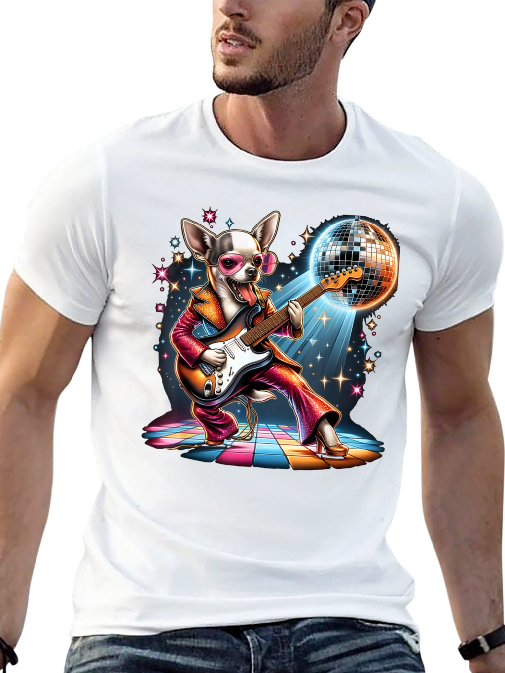 Disco Dog T-Shirt - Groovy Guitarist Tee