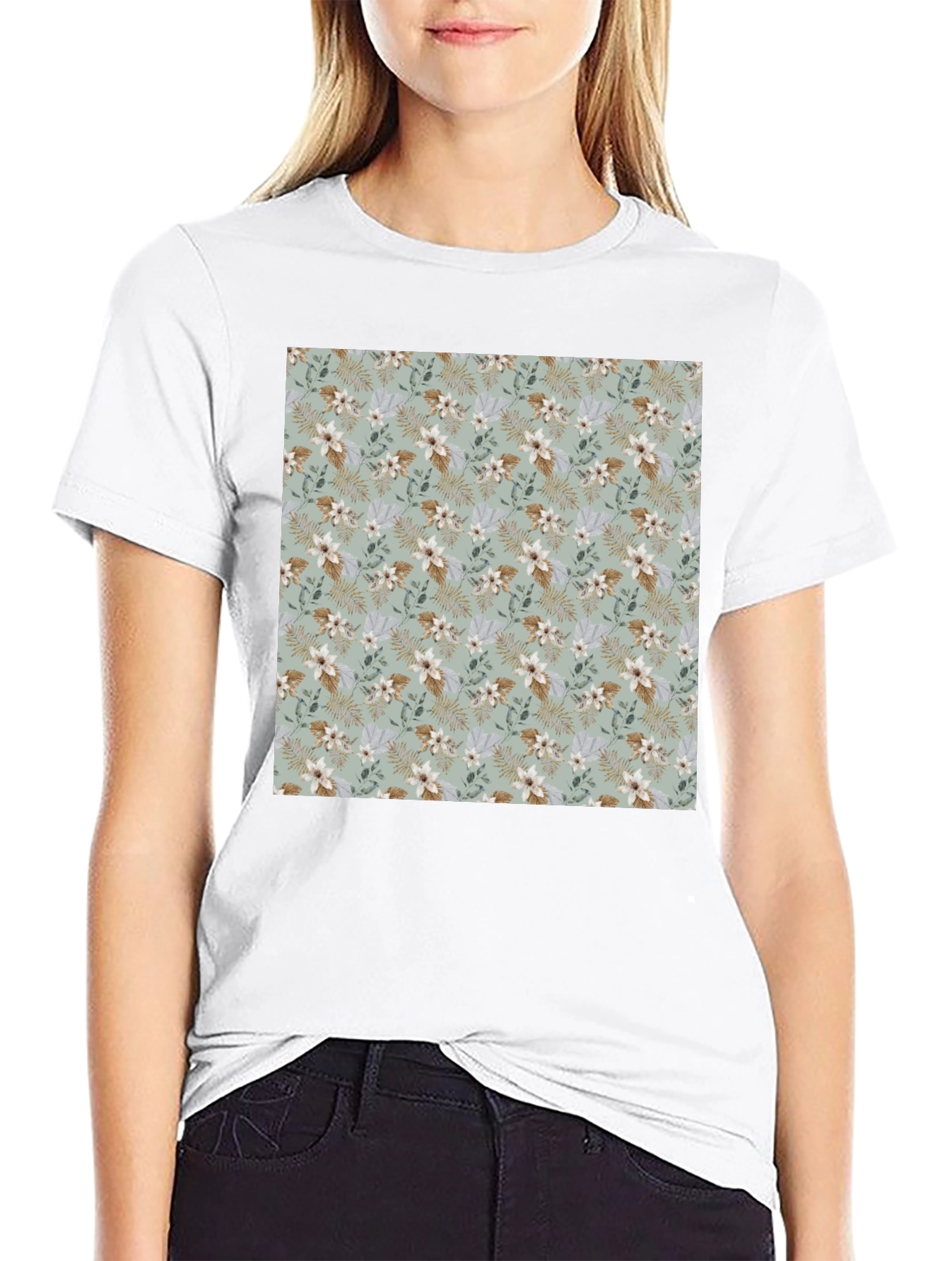 Floral Pattern Mens Black T-Shirt