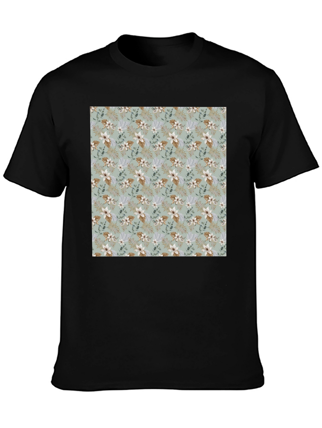 Floral Pattern Mens Black T-Shirt