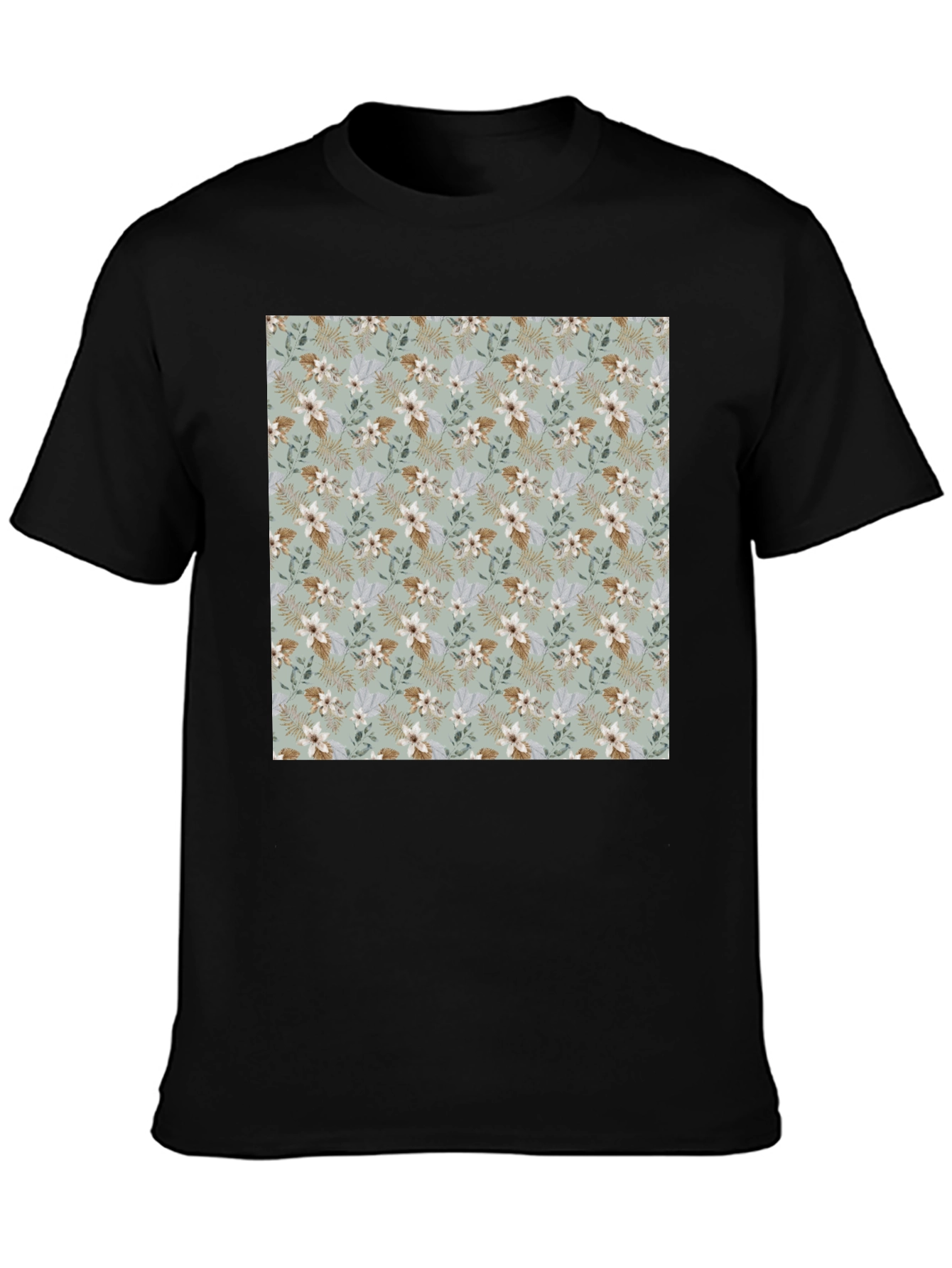 Floral Pattern Mens Black T-Shirt