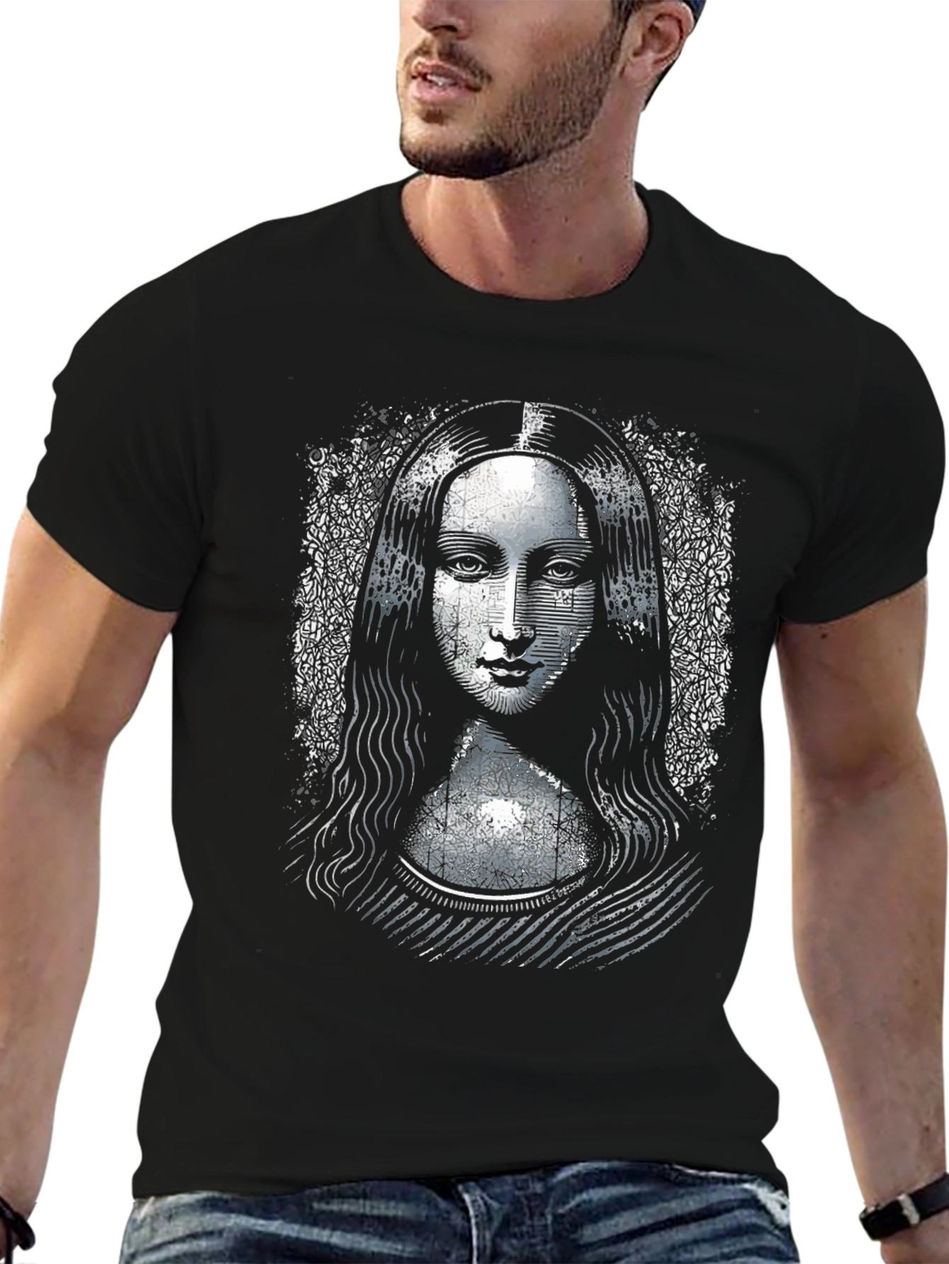 Mona Lisa Graphic Print Black T-Shirt