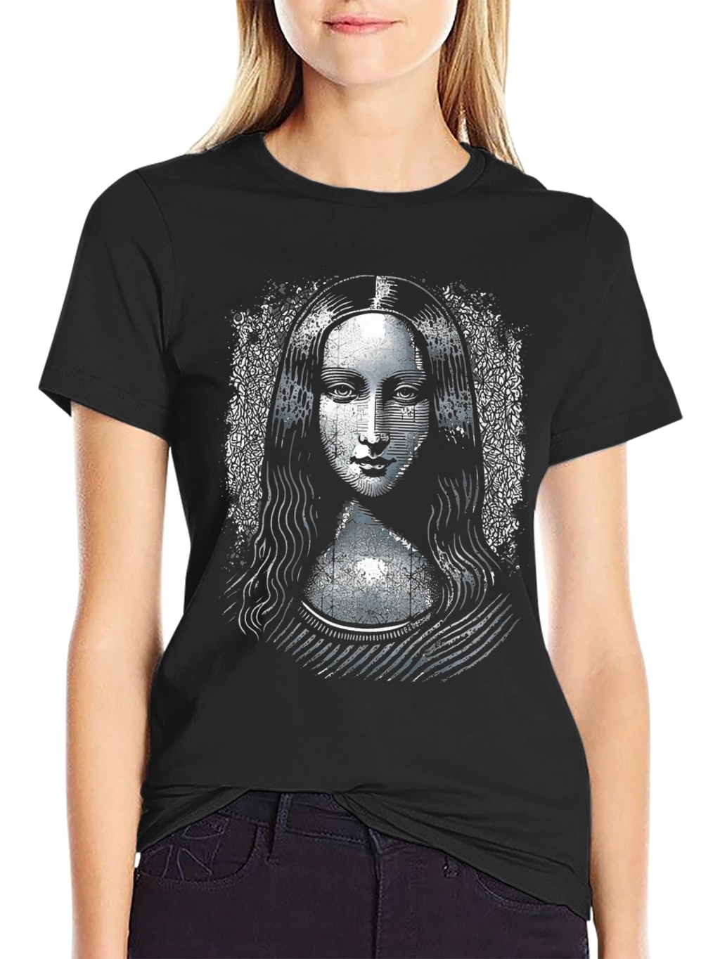 Mona Lisa Graphic Print Black T-Shirt