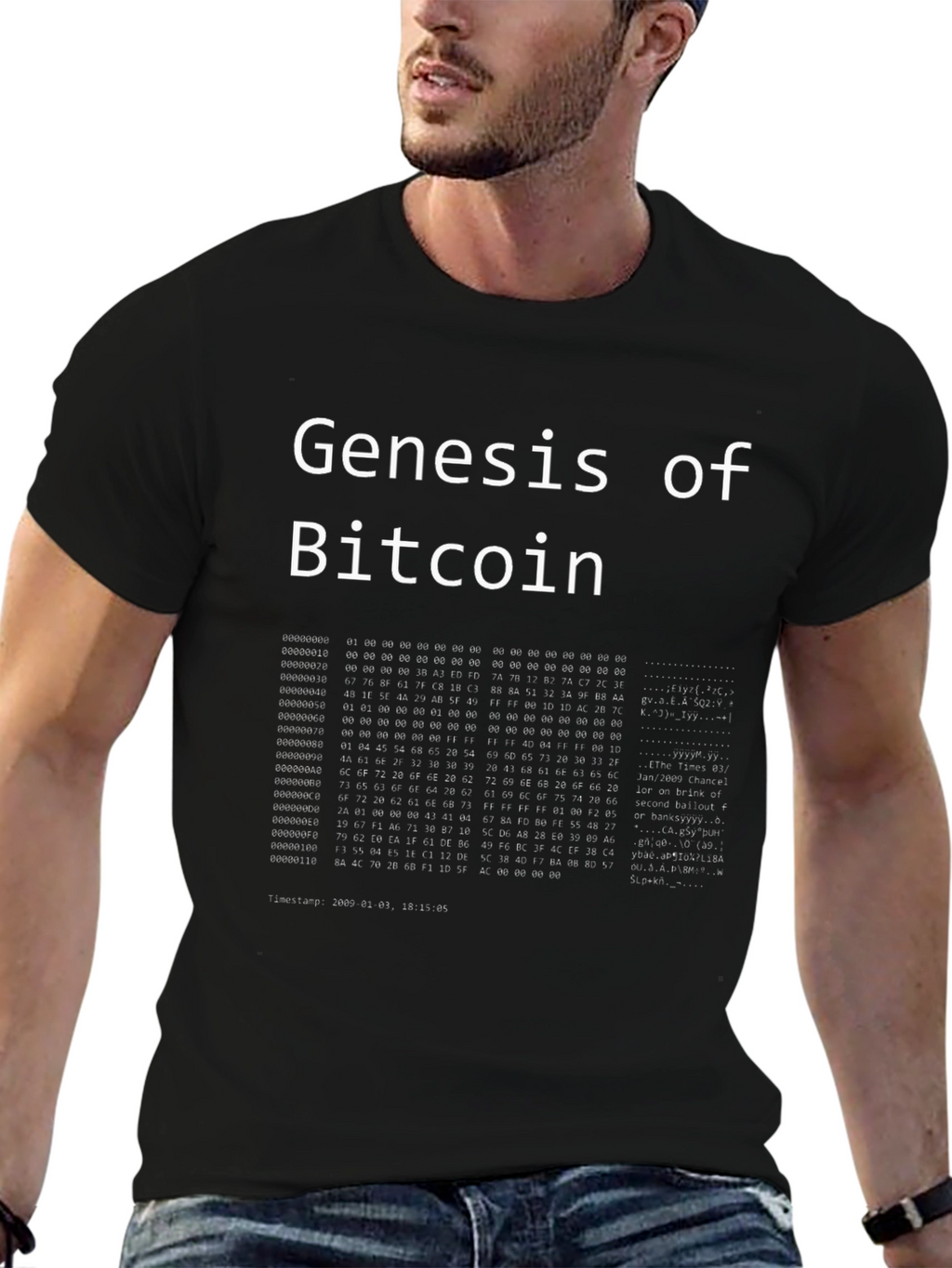 Genesis of Bitcoin Black T-Shirt Crypto
