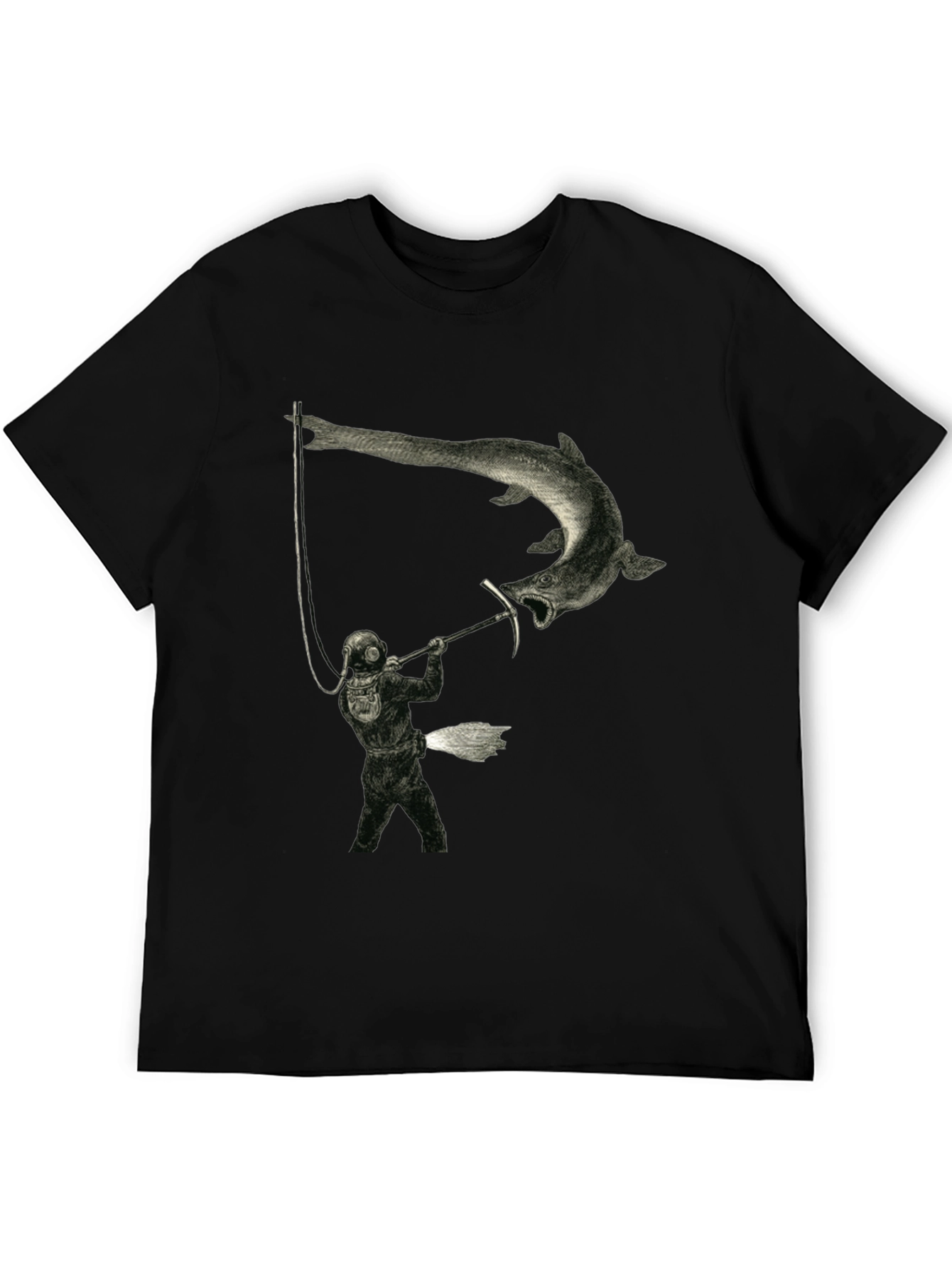 Vintage Diver Fighting Fish Graphic T-Shirt