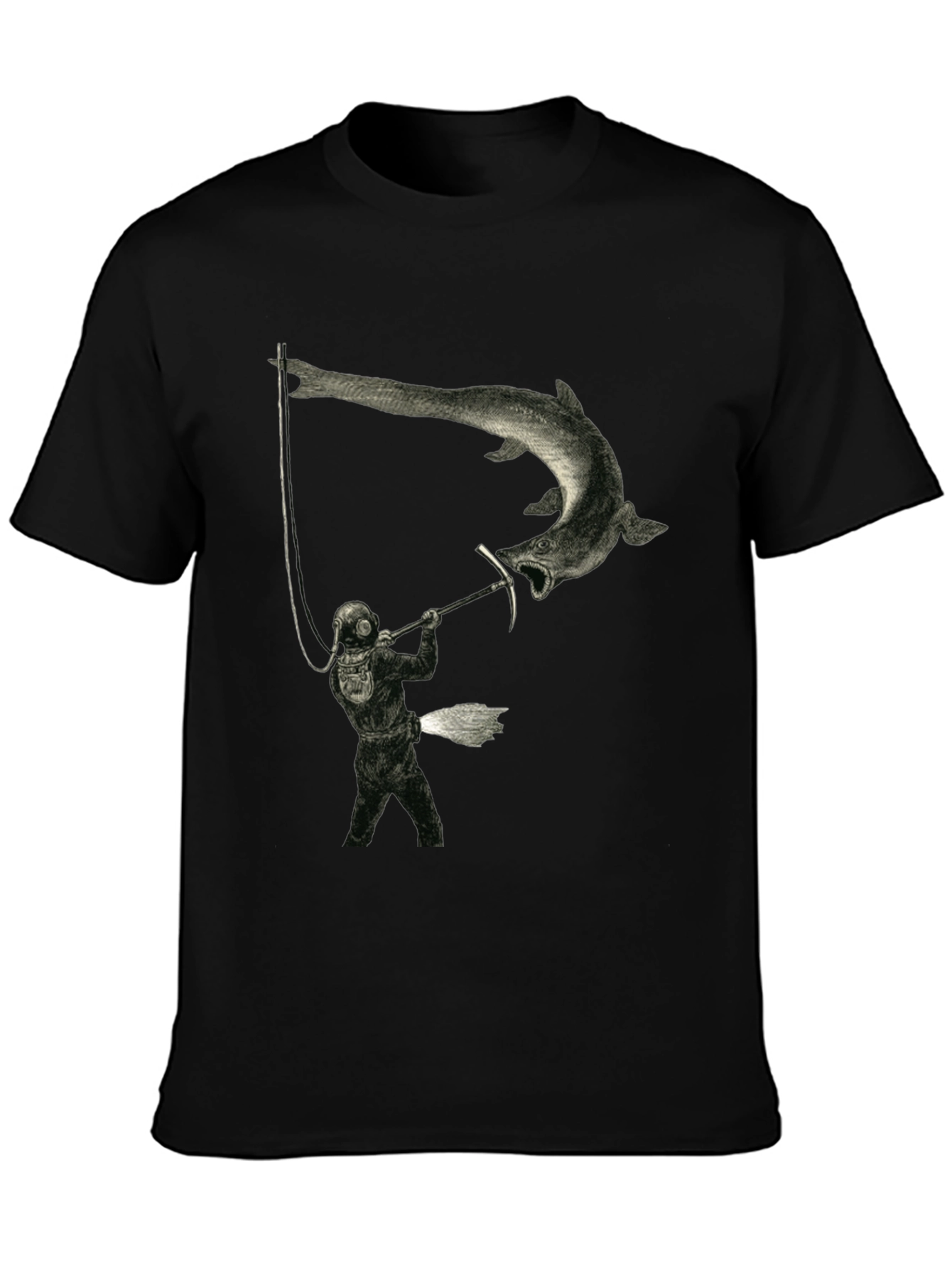 Vintage Diver Fighting Fish Graphic T-Shirt