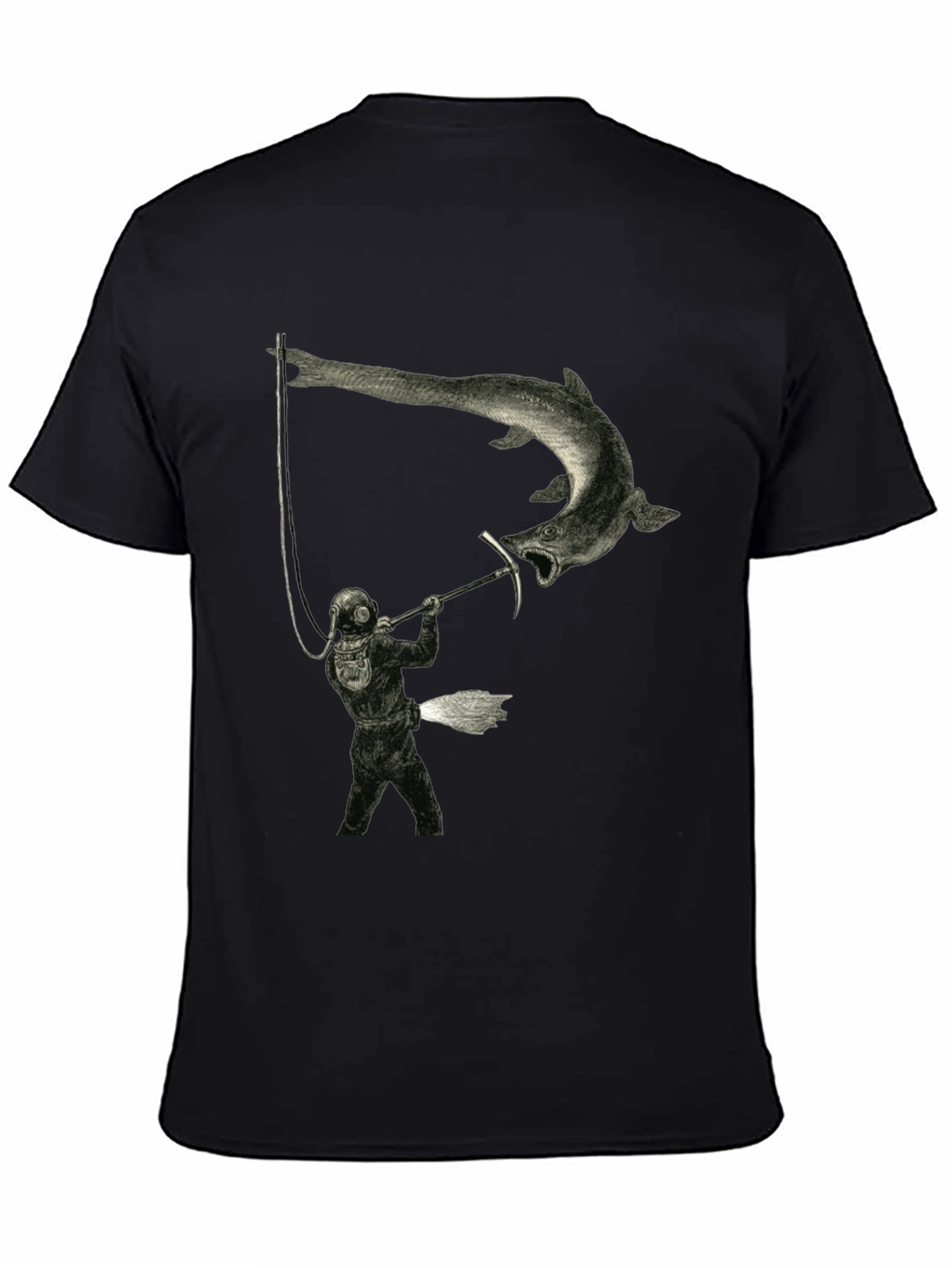 Vintage Diver Fighting Fish Graphic T-Shirt