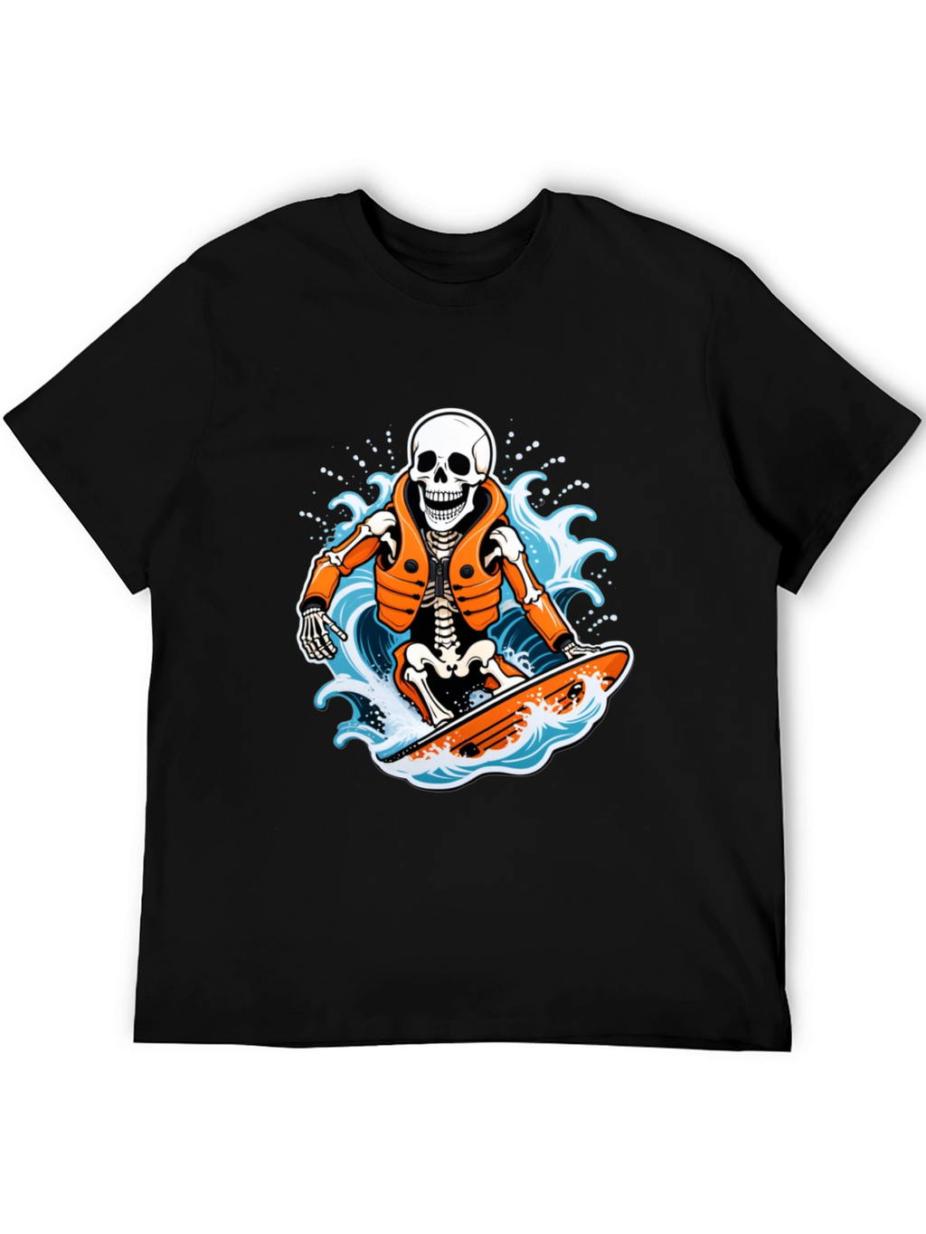 Skeleton Surfer Graphic T-Shirt - Black