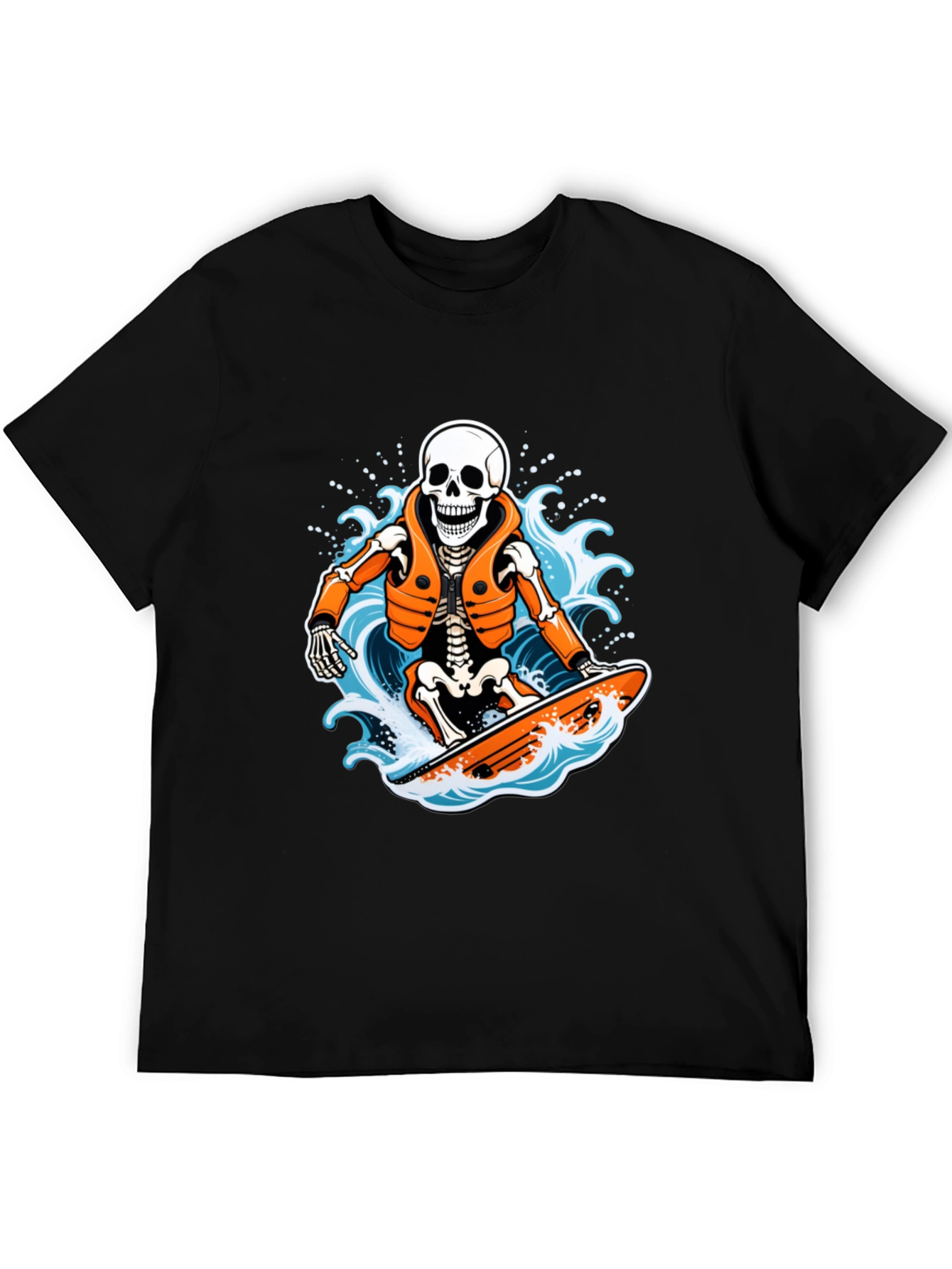 Skeleton Surfer Graphic T-Shirt - Black