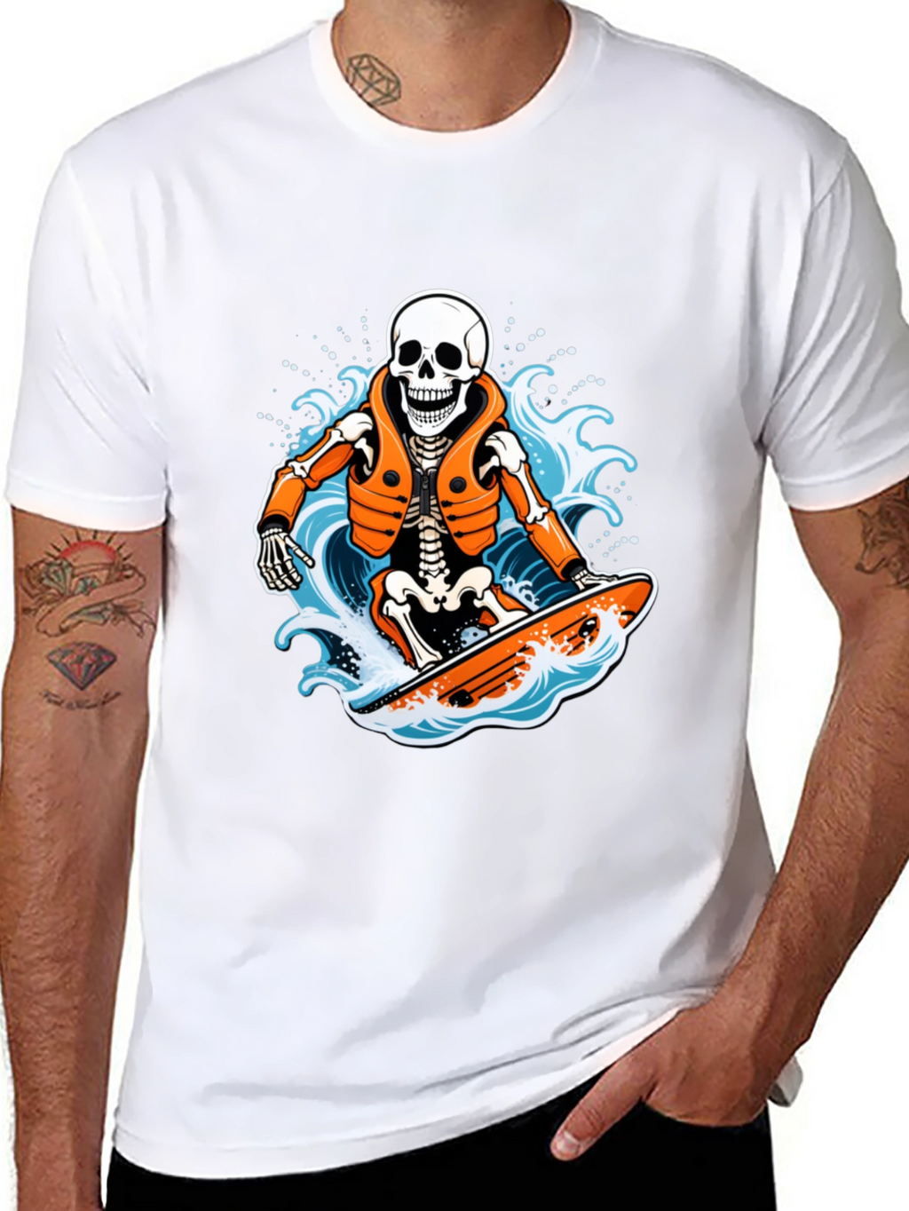 Skeleton Surfer Graphic T-Shirt - Black