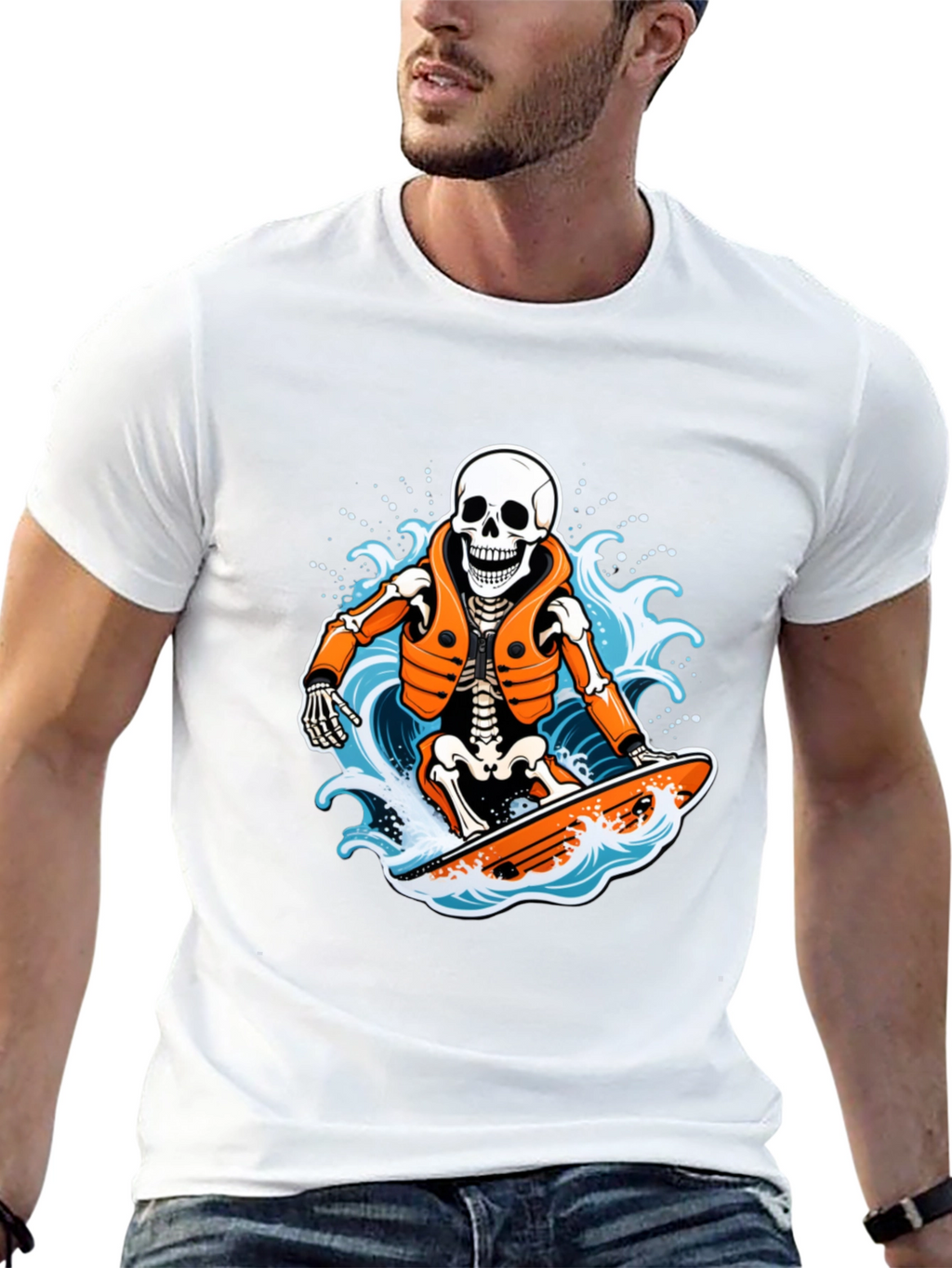 Skeleton Surfer Graphic T-Shirt - Black