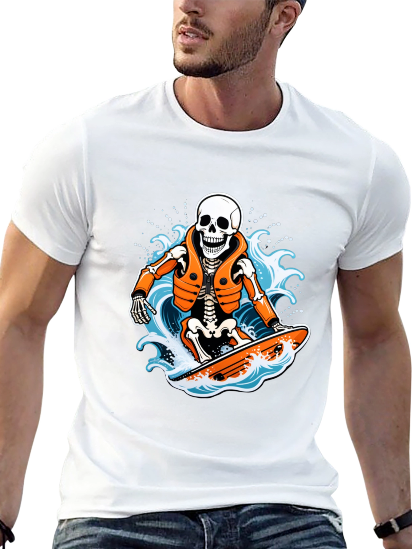 Skeleton Surfer Graphic T-Shirt - Black