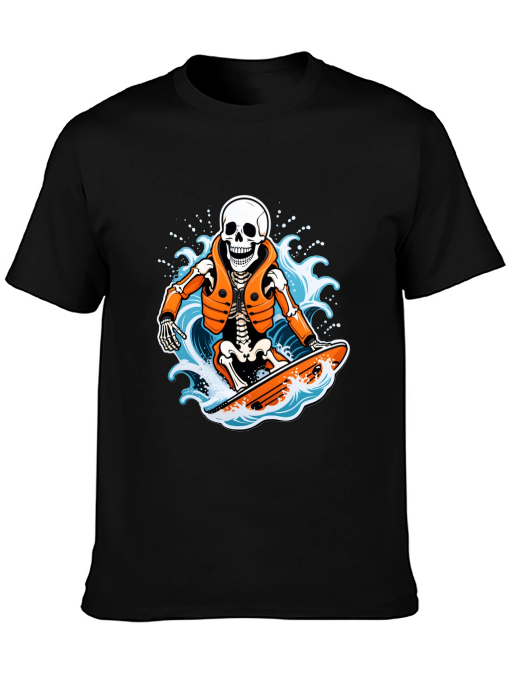 Skeleton Surfer Graphic T-Shirt - Black