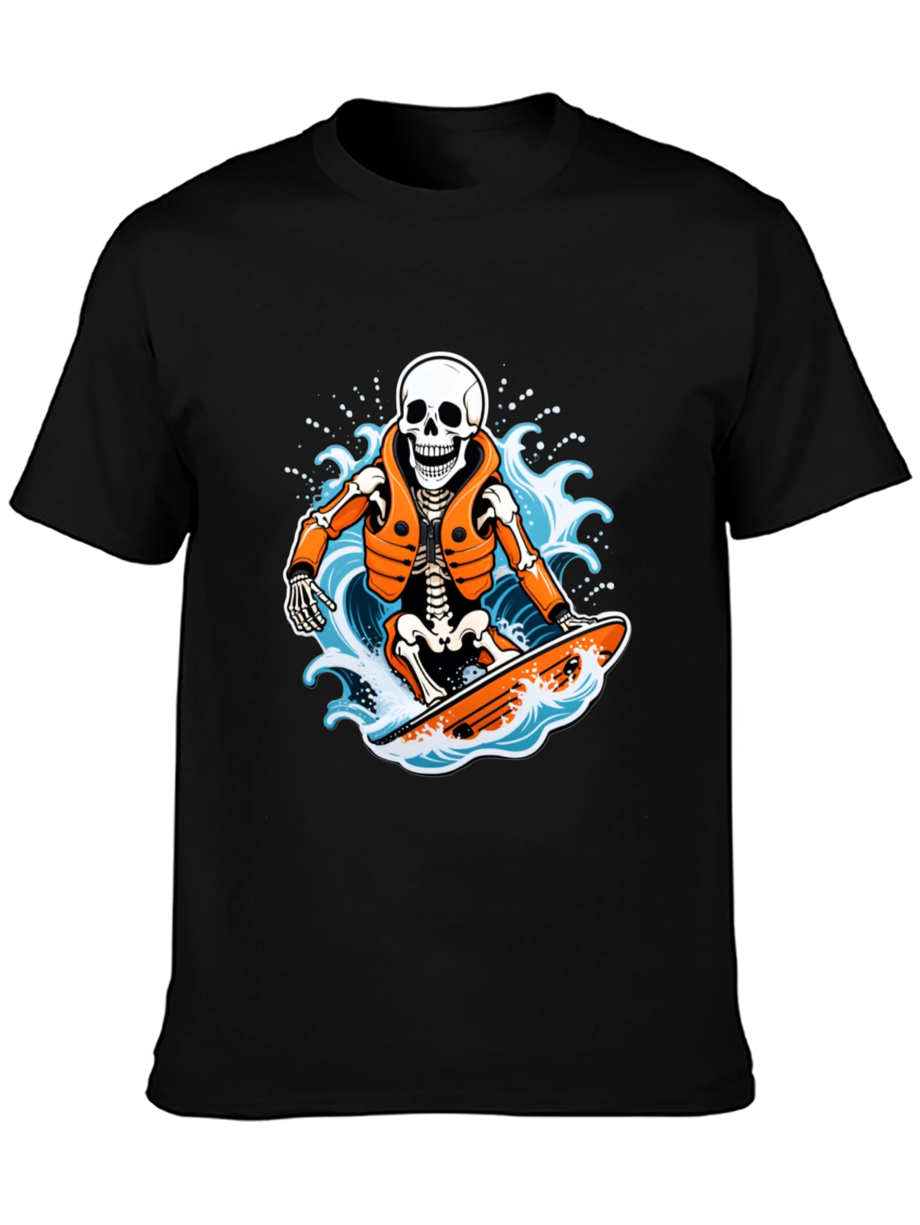 Skeleton Surfer Graphic T-Shirt - Black