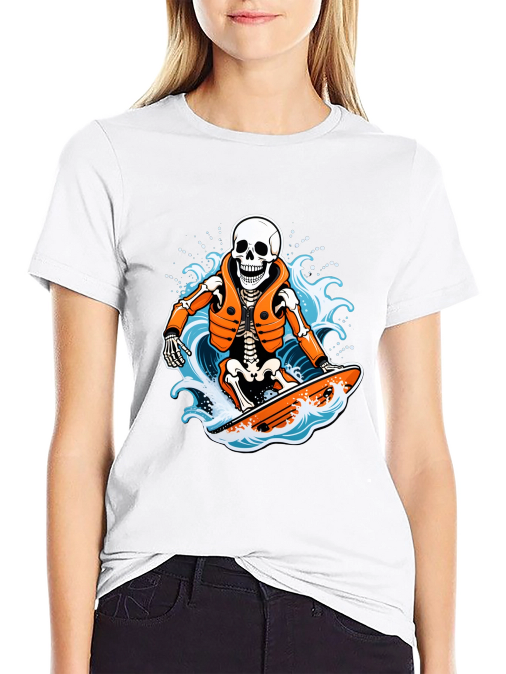 Skeleton Surfer Graphic T-Shirt - Black