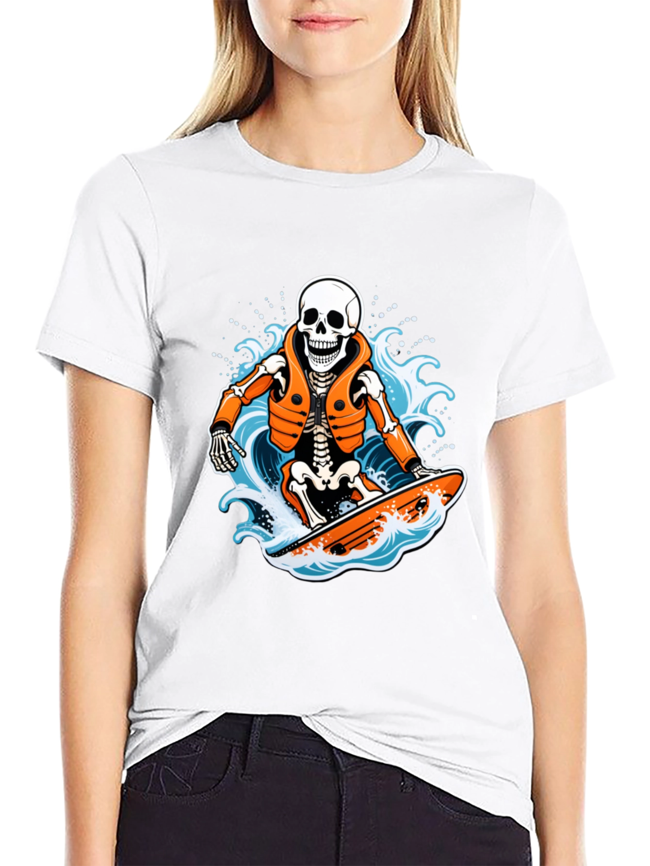 Skeleton Surfer Graphic T-Shirt - Black