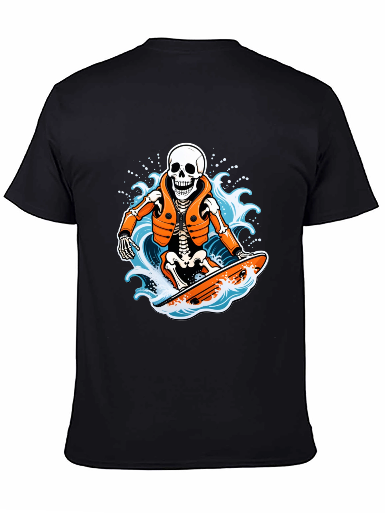 Skeleton Surfer Graphic T-Shirt - Black