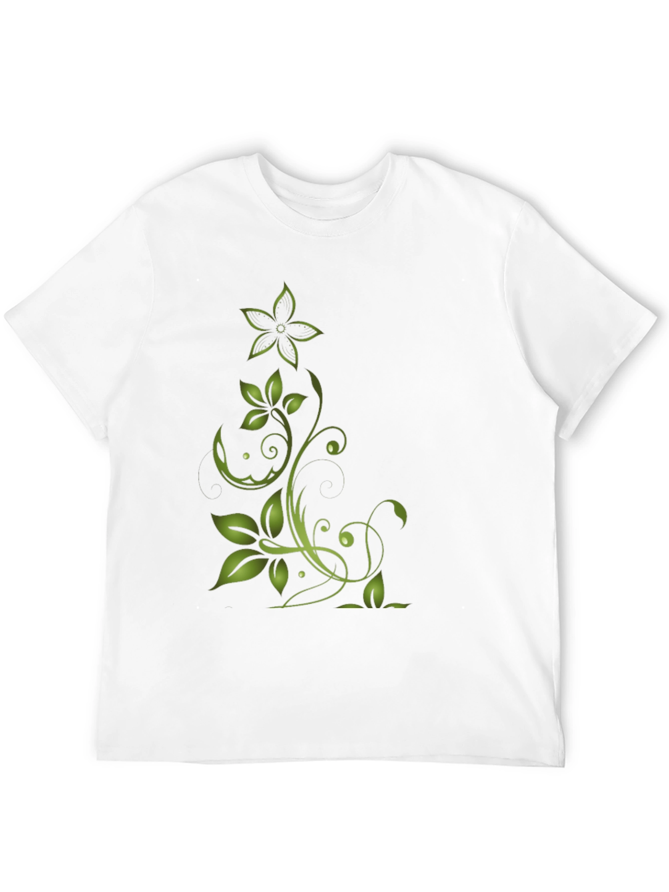 Green Floral Design Black T-Shirt