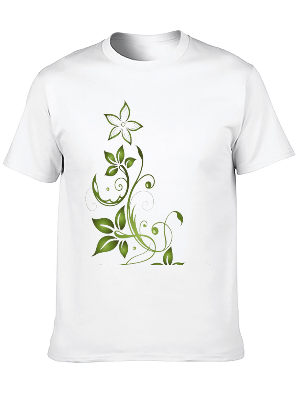 Green Floral Design Black T-Shirt