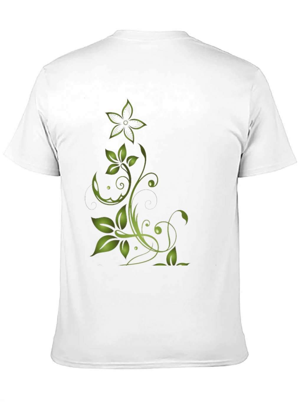 Green Floral Design Black T-Shirt