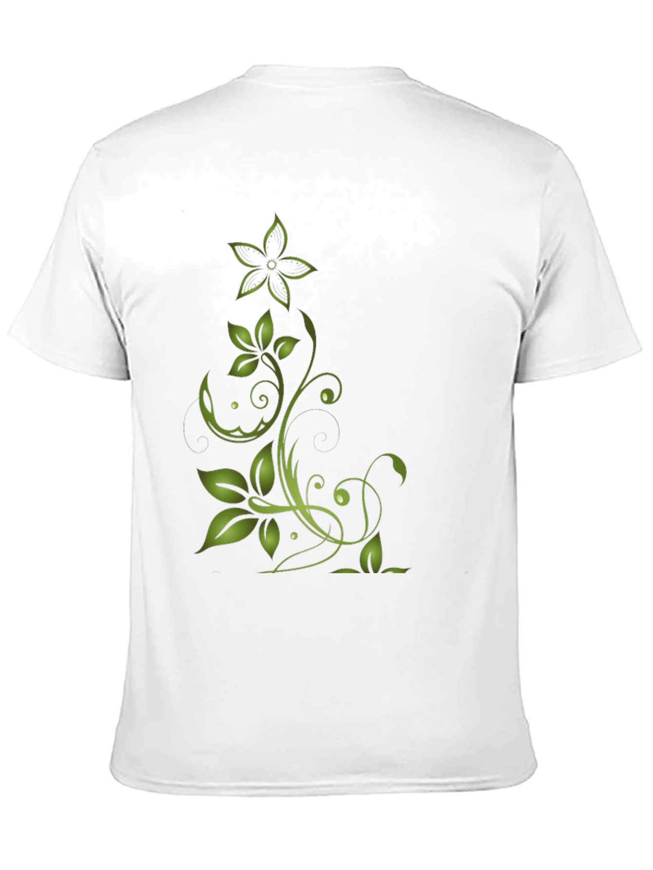 Green Floral Design Black T-Shirt