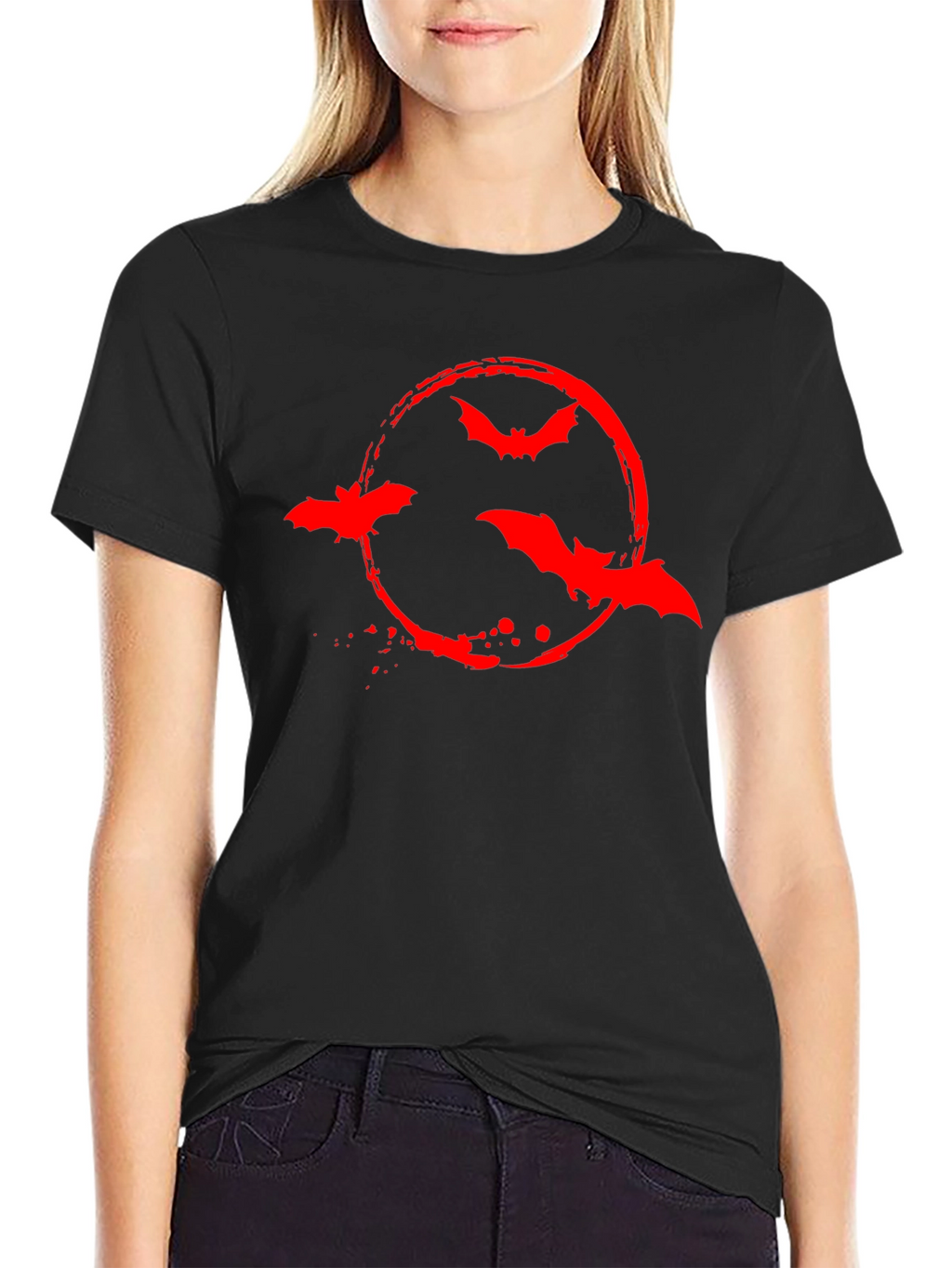 Red Bat Circle Graphic Black T-Shirt
