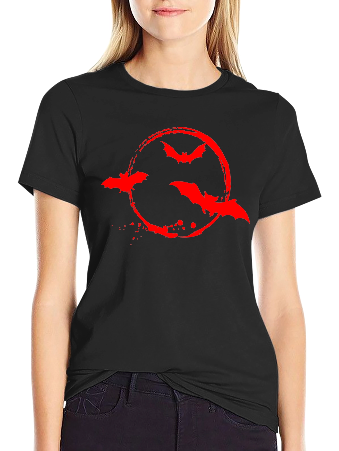 Red Bat Circle Graphic Black T-Shirt