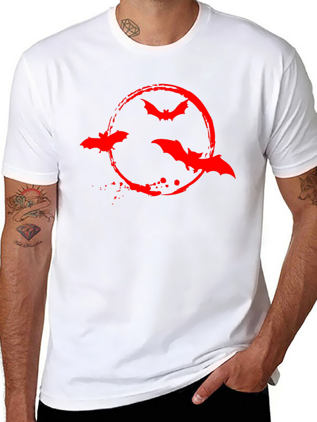Red Bat Circle Graphic Black T-Shirt