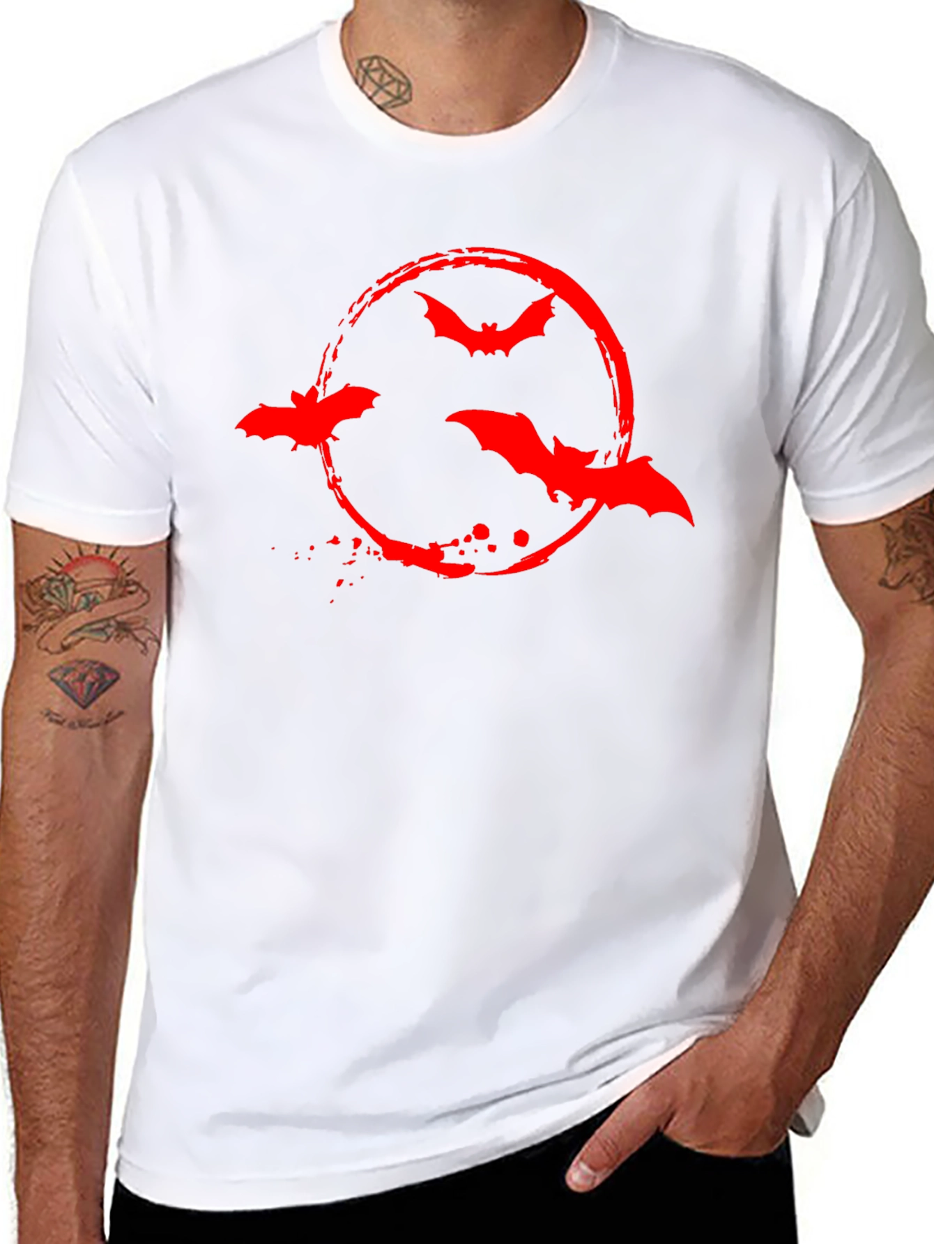 Red Bat Circle Graphic Black T-Shirt