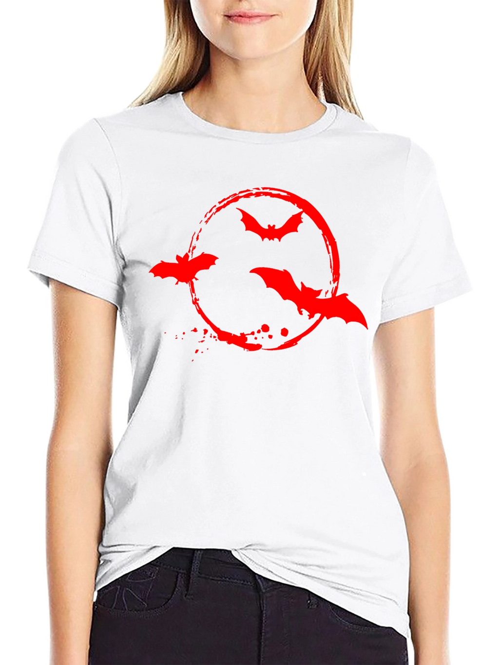 Red Bat Circle Graphic Black T-Shirt