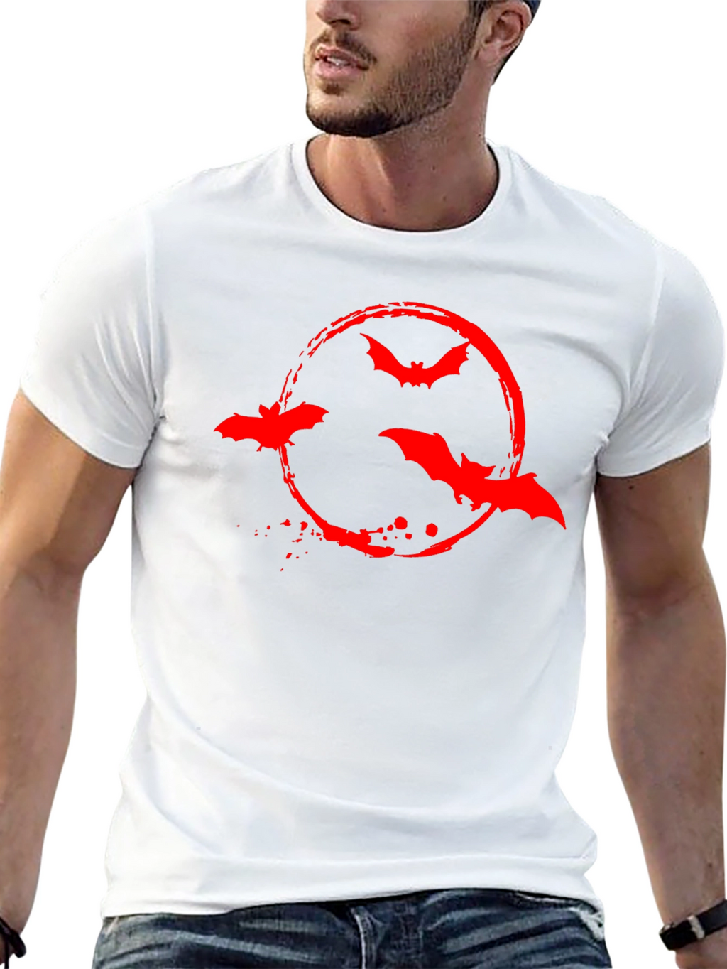 Red Bat Circle Graphic Black T-Shirt