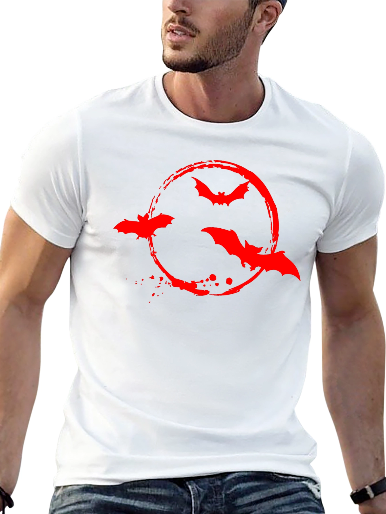 Red Bat Circle Graphic Black T-Shirt