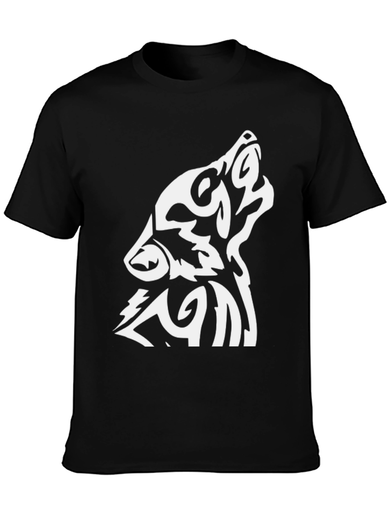Wolf Tribal Design Black T-Shirt