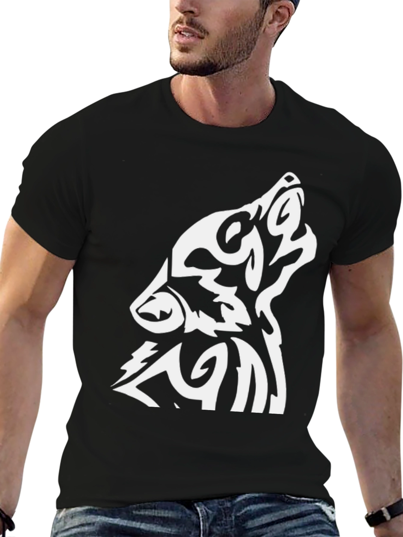 Wolf Tribal Design Black T-Shirt