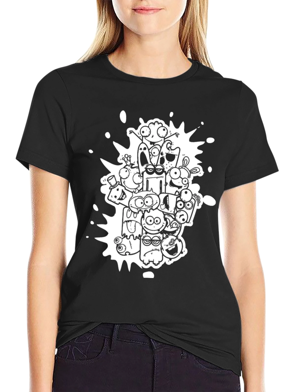 Monster Doodle Graphic Black T-Shirt