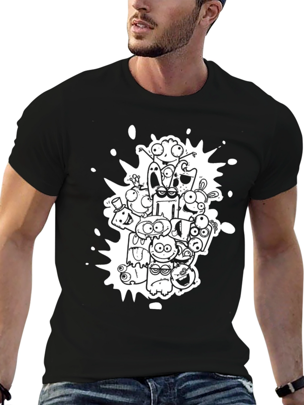 Monster Doodle Graphic Black T-Shirt