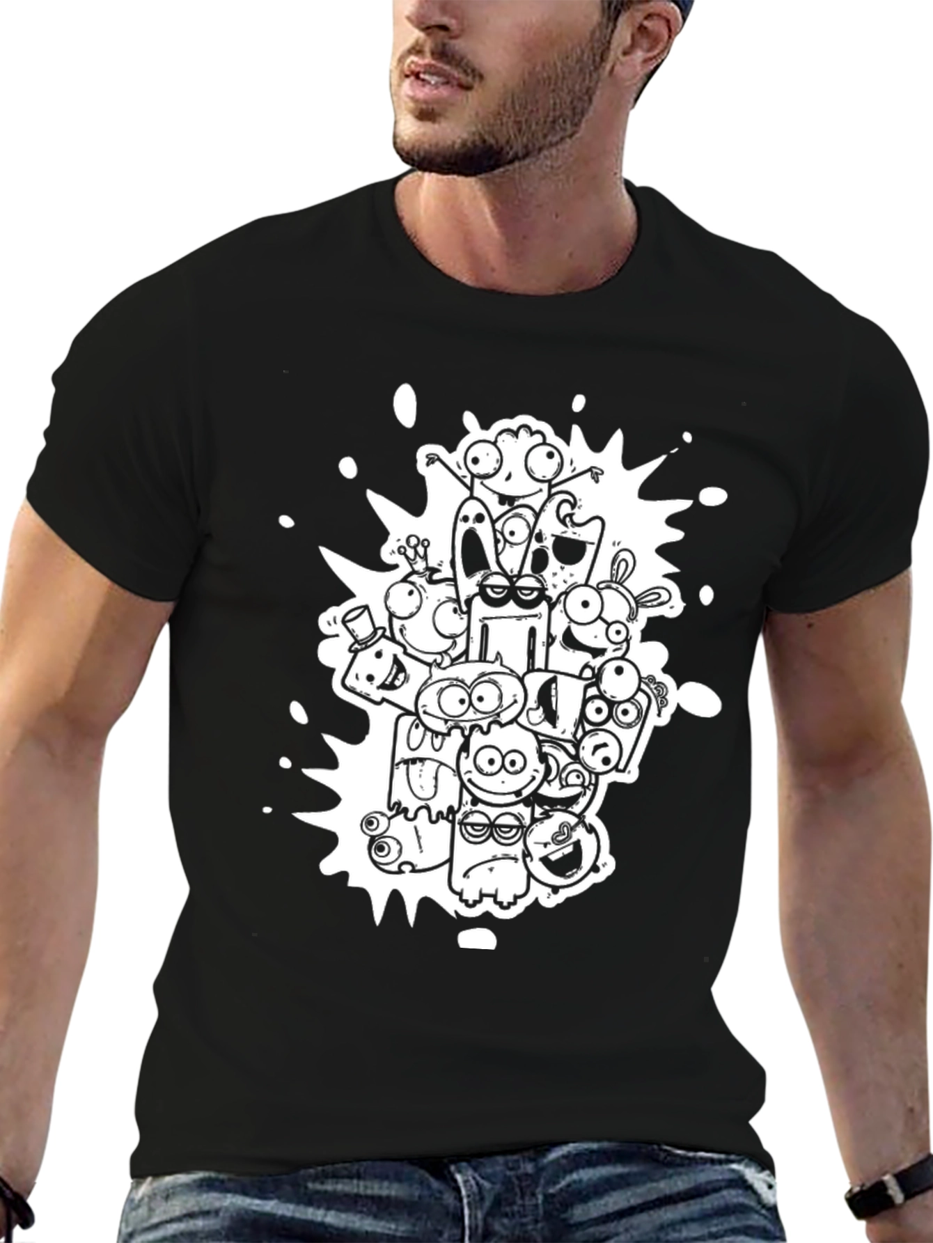 Monster Doodle Graphic Black T-Shirt