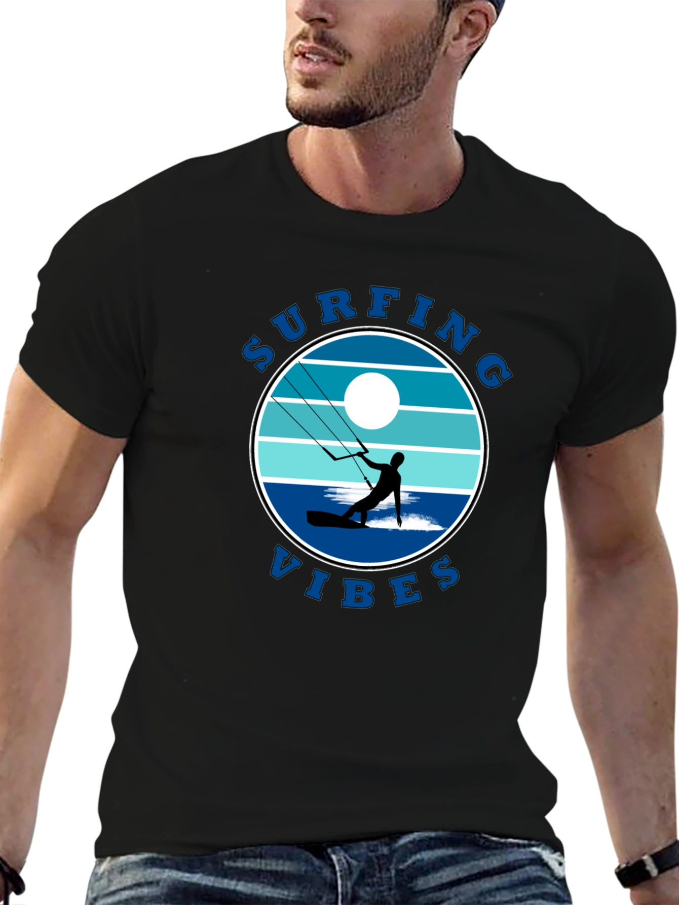 Surfing Vibes Graphic Tee - Black Cotton T-Shirt