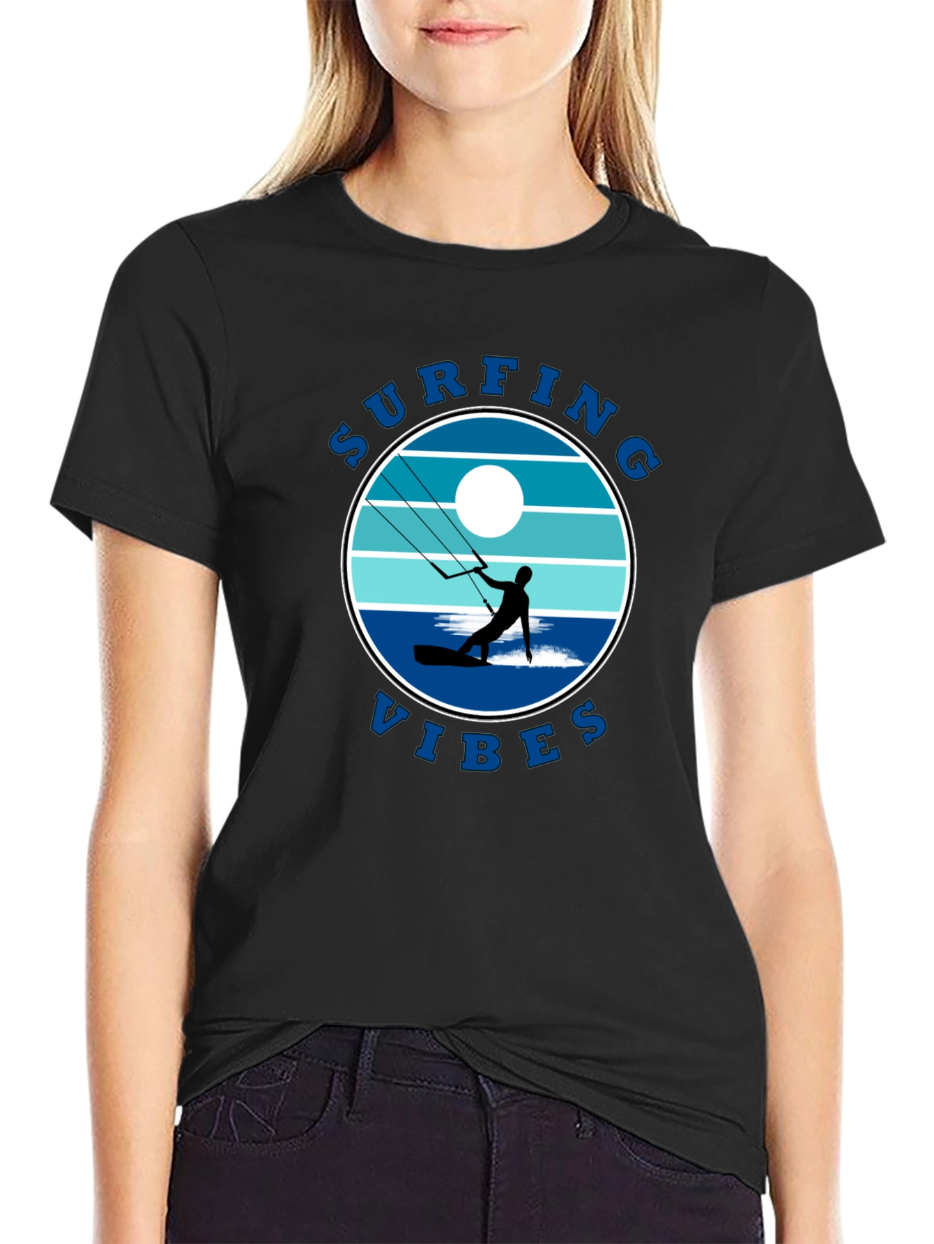Surfing Vibes Graphic Tee - Black Cotton T-Shirt