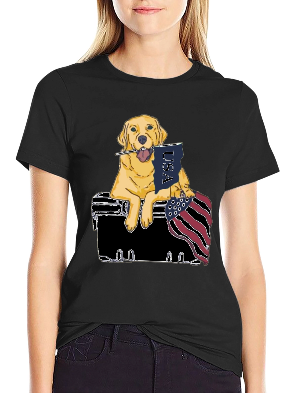 Patriotic Golden Retriever Graphic Tee