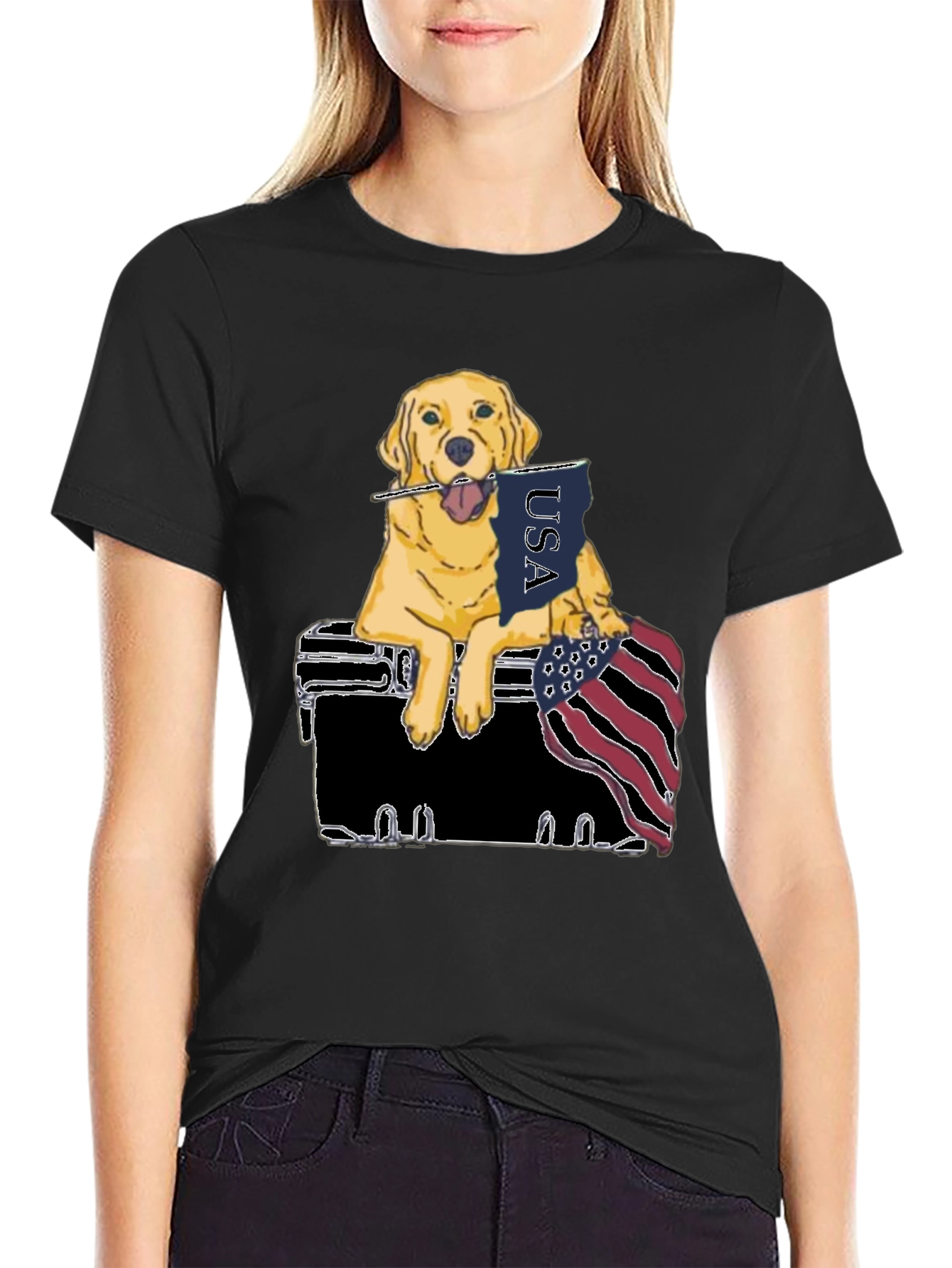 Patriotic Golden Retriever Graphic Tee