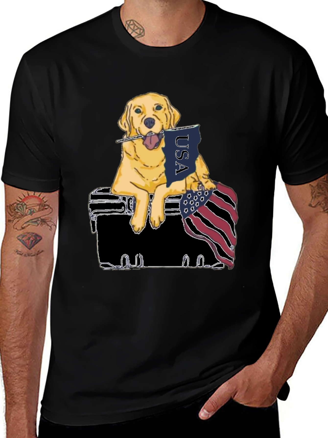 Patriotic Golden Retriever Graphic Tee