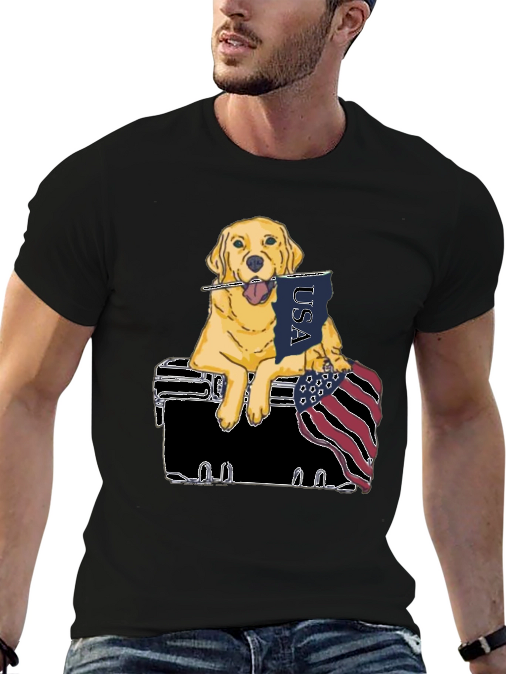 Patriotic Golden Retriever Graphic Tee