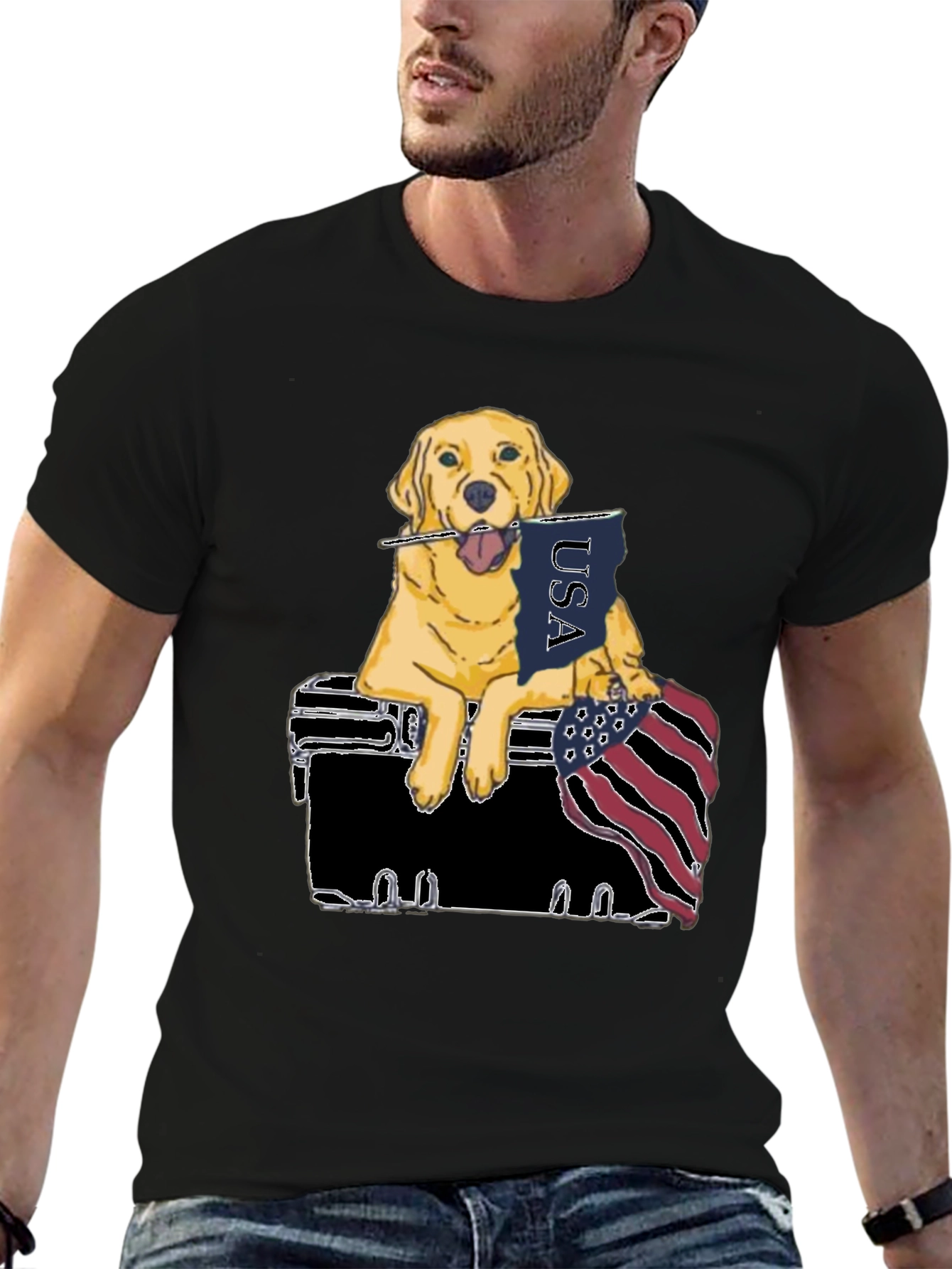 Patriotic Golden Retriever Graphic Tee