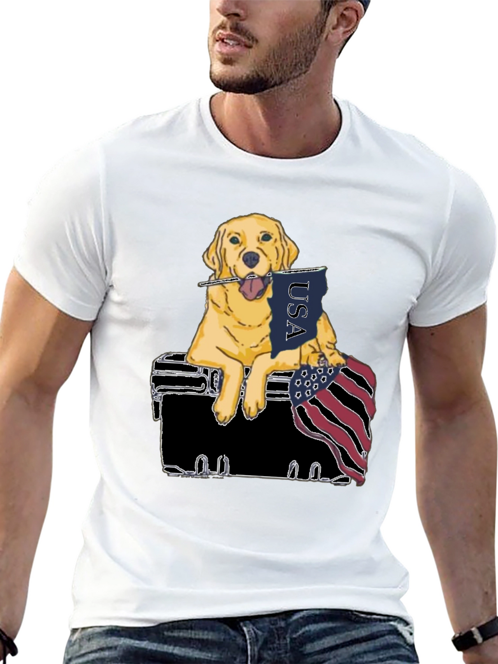 Patriotic Golden Retriever Graphic Tee