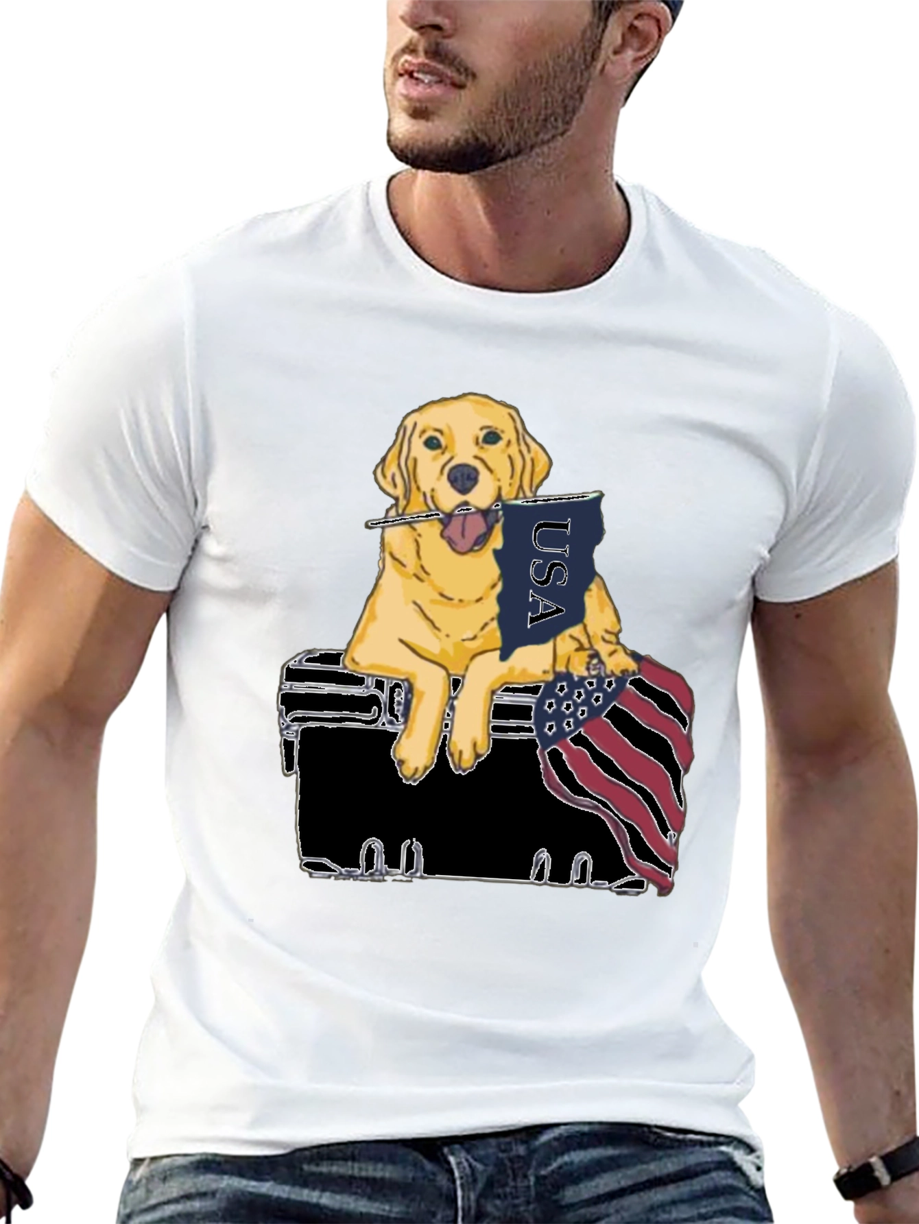 Patriotic Golden Retriever Graphic Tee