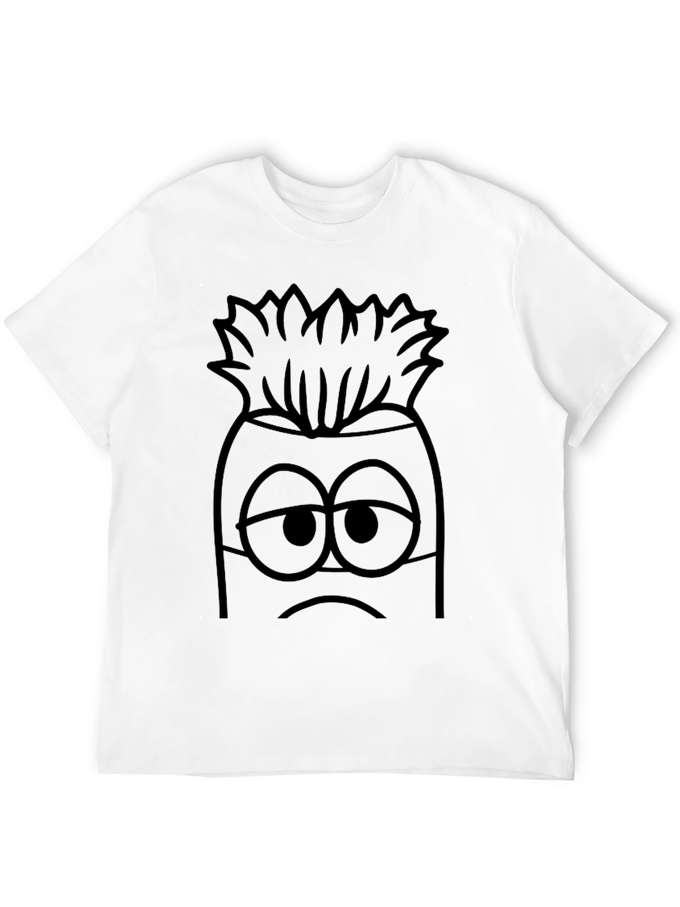 Sad Cartoon Character Graphic Print Black T-Shirt